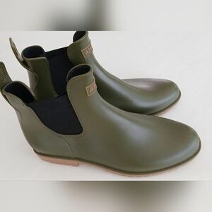 AMOJI Waterproof Slip‑On Rain Booties – Olive Green – Size 28 (Unisex)